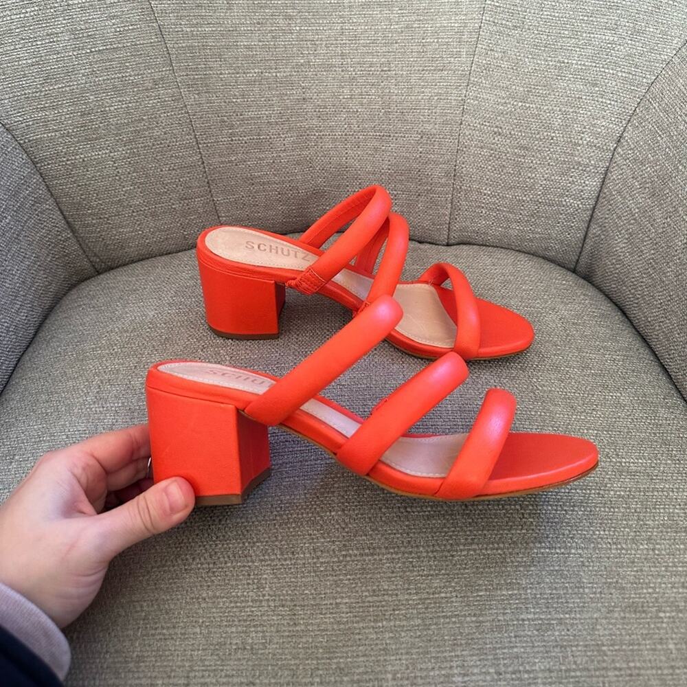Schutz Olly Mid Block Leather Sandal NEW